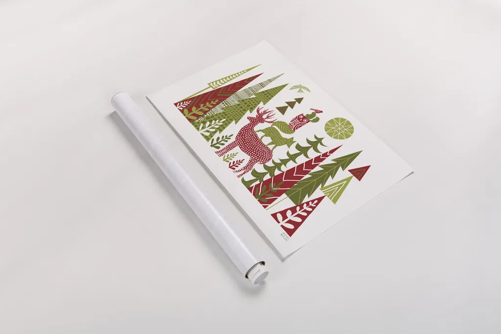 Forest Folklore Christmas by Michael Mullan. shown as a rolled paper print. Available as archival giclee rolled canvas, fine art paper, or poster print. SKU 51152i.