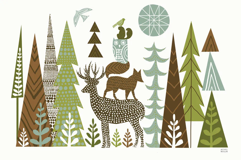 Forest Folklore Green by Michael Mullan. SKU 31004i. Archival Giclee Fine art print for wall decor.