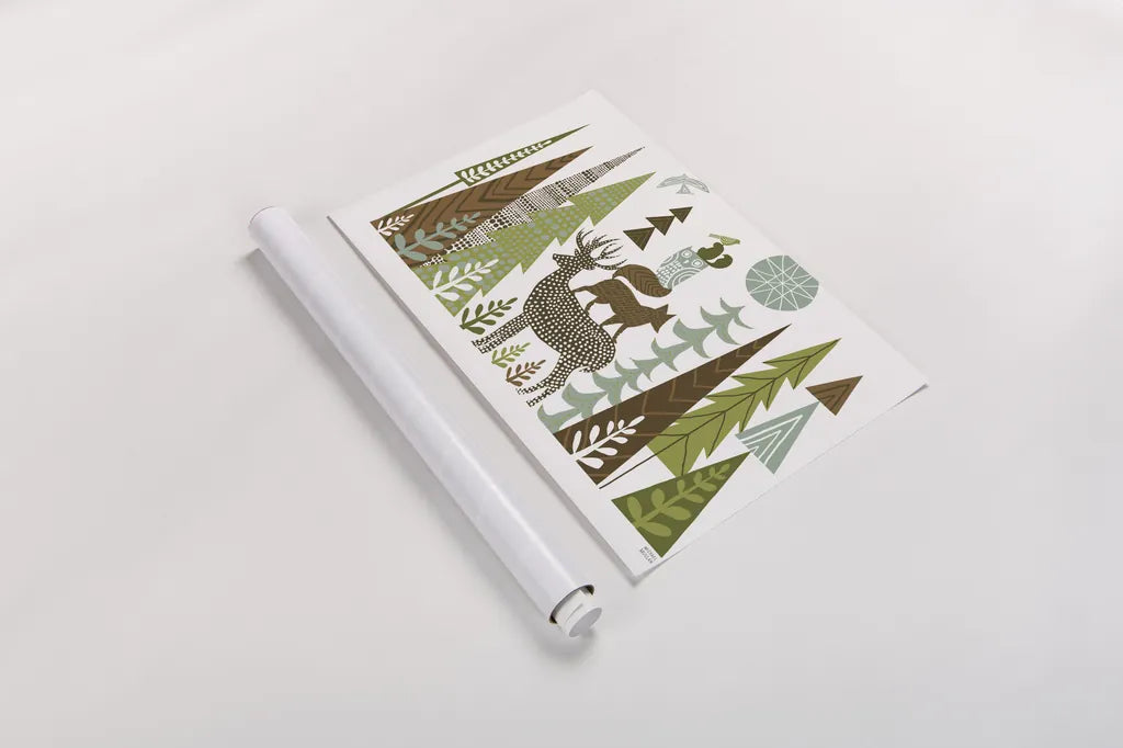 Forest Folklore Green by Michael Mullan. shown as a rolled paper print. Available as archival giclee rolled canvas, fine art paper, or poster print. SKU 31004i.