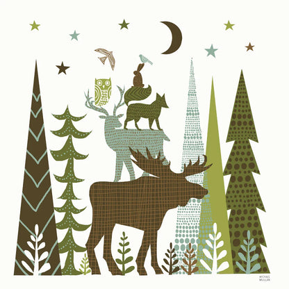 Forest Folklore Green Animals II Square by Michael Mullan. SKU 51154a. Archival Giclee Fine art print for wall decor.