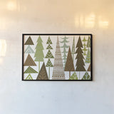 Forest Folklore Green Trees by Michael Mullan. shown as a paper print in a black flame. Available as a archival giclee rolled canvas, fine art paper, or poster print. SKU 21524i.