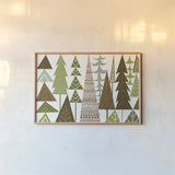Forest Folklore Green Trees by Michael Mullan. shown as a paper print in a natural frame. Available as a archival giclee rolled canvas, fine art paper, or poster print. SKU 21524i.