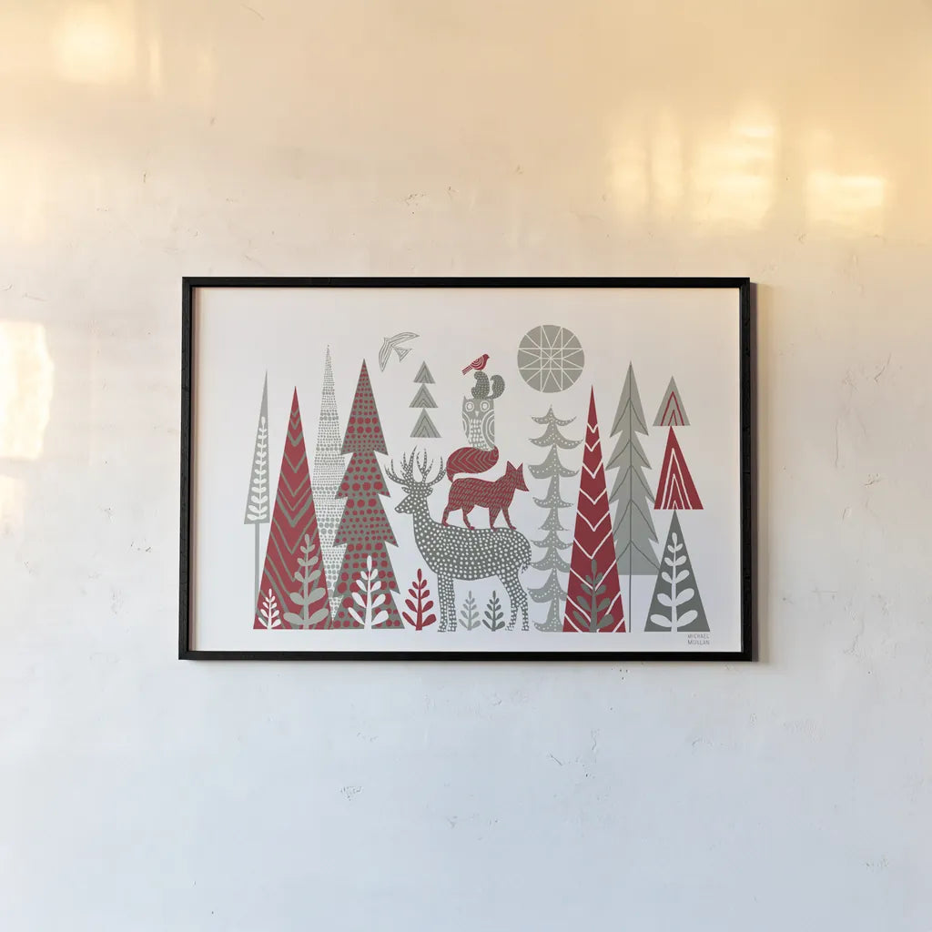 Forest Folklore Scandinavian by Michael Mullan. shown as a paper print in a black flame. Available as a archival giclee rolled canvas, fine art paper, or poster print. SKU 51155i.