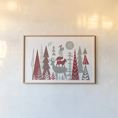 Forest Folklore Scandinavian by Michael Mullan. shown as a paper print in a natural frame. Available as a archival giclee rolled canvas, fine art paper, or poster print. SKU 51155i.