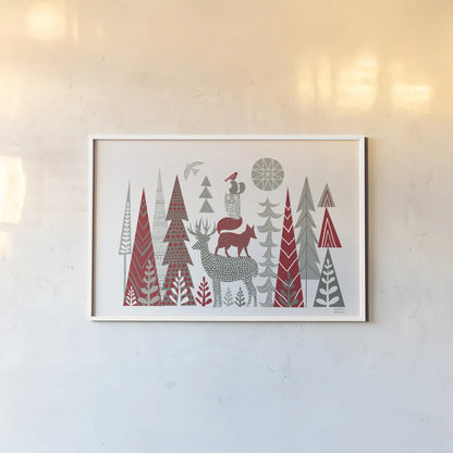 Forest Folklore Scandinavian by Michael Mullan. shown as a paper print in a white frame. Available as a archival giclee rolled canvas, fine art paper, or poster print. SKU 51155i.