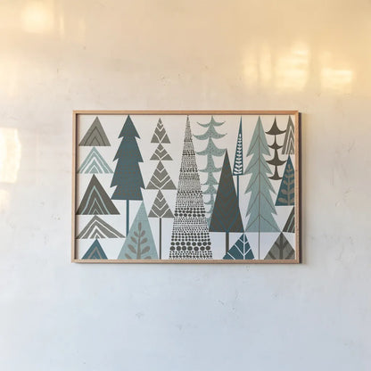 Forest Folklore Trees by Michael Mullan. shown as a paper print in a natural frame. Available as a archival giclee rolled canvas, fine art paper, or poster print. SKU 31003i.