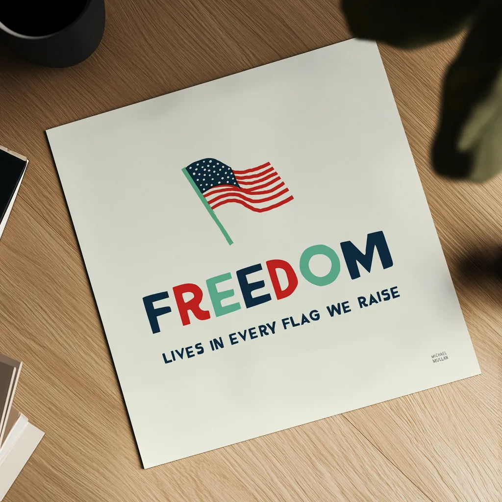 Freedom Flag by Michael Mullan. Shown as a detailed flat fine art print, highlighting archival giclee quality. Available as an archival giclee rolled canvas, fine art paper, or poster print. SKU 99012a.