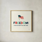 Freedom Flag by Michael Mullan. Shown in a natural wood glass frame for a timeless modern aesthetic. Available as an archival giclee rolled canvas, fine art paper, or poster print. SKU 99012a.