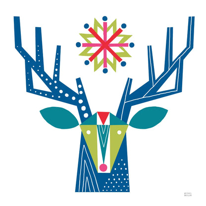 Geometric Holiday Reindeer II Bright by Michael Mullan. SKU 56255a. Archival Giclee Fine art print for wall decor.