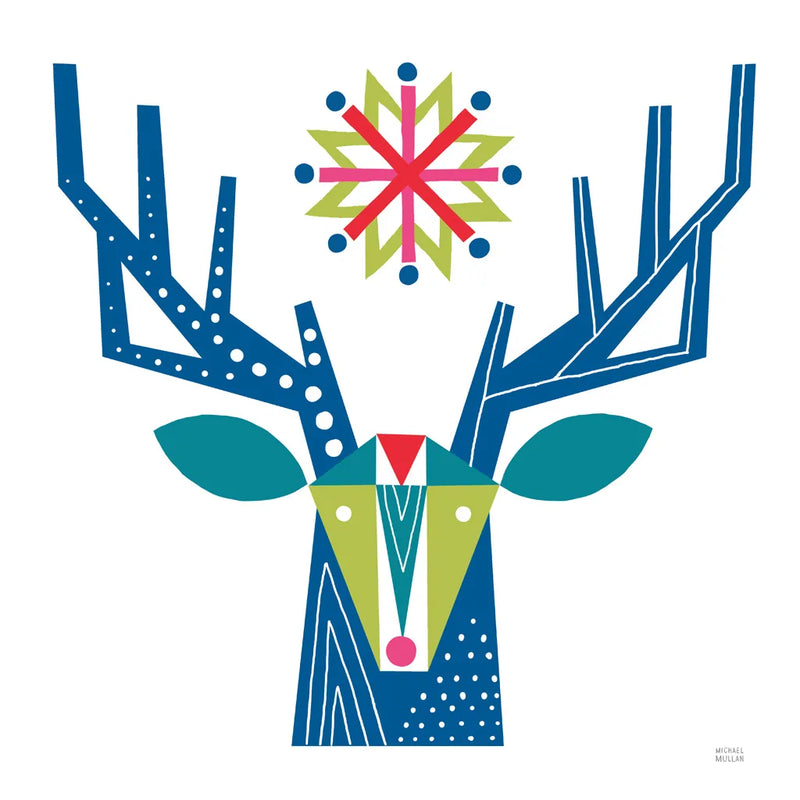 Geometric Holiday Reindeer II Bright by Michael Mullan. SKU 56255a. Archival Giclee Fine art print for wall decor.