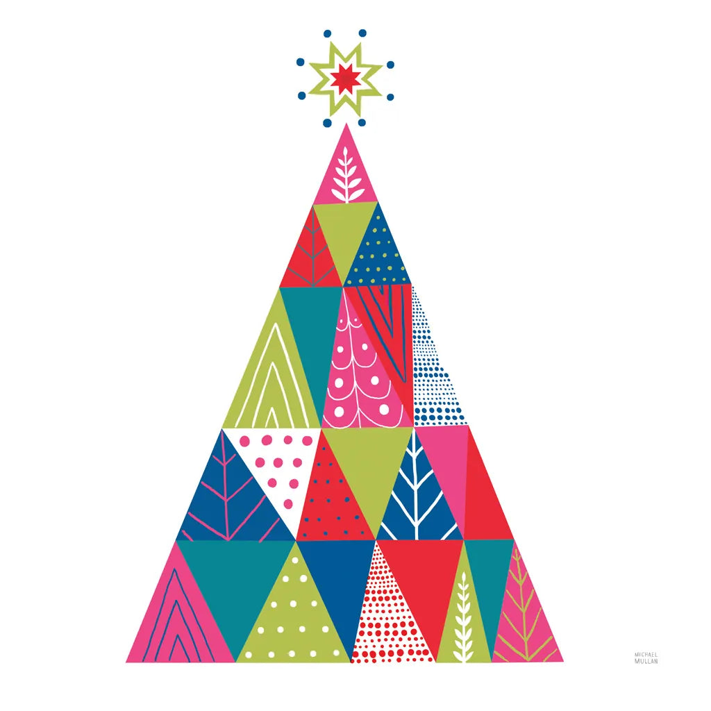 Geometric Holiday Trees I Bright by Michael Mullan. SKU 56252a. Archival Giclee Fine art print for wall decor.