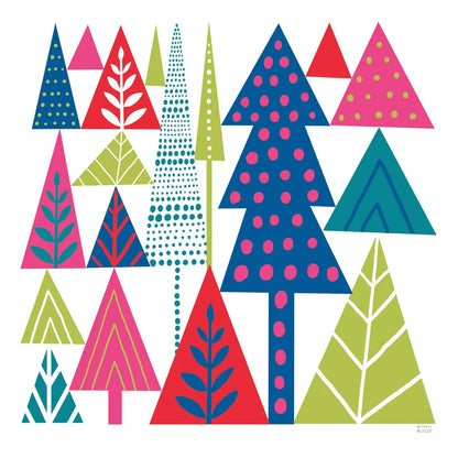 Geometric Holiday Trees II Bright by Michael Mullan. SKU 56253a. Archival Giclee Fine art print for wall decor.