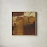 Geometric Spice II by Michael Mullan. Shown in a natural wood glass frame for a timeless modern aesthetic. Available as an archival giclee rolled canvas, fine art paper, or poster print. SKU 2049a.