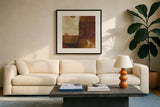 Geometric Spice III by Michael Mullan. Displayed in a glass frame with matte in a clean modern living room. Available as an archival giclee rolled canvas, fine art paper, or poster print. SKU 2050a.