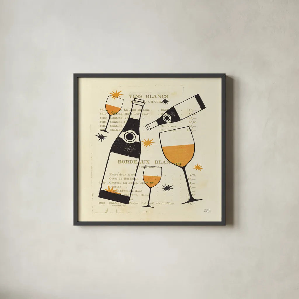 Good Cheer II Tangerine by Michael Mullan. Shown in a sleek black glass frame for a contemporary gallery look. Available as an archival giclee rolled canvas, fine art paper, or poster print. SKU 8187a.