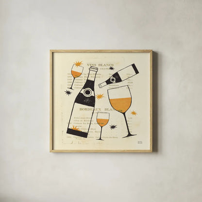 Good Cheer II Tangerine by Michael Mullan. Shown in a natural wood glass frame for a timeless modern aesthetic. Available as an archival giclee rolled canvas, fine art paper, or poster print. SKU 8187a.