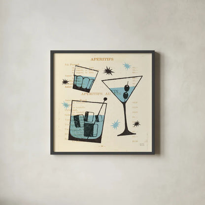 Good Cheer IV Square by Michael Mullan. Shown in a sleek black glass frame for a contemporary gallery look. Available as an archival giclee rolled canvas, fine art paper, or poster print. SKU 49873a.