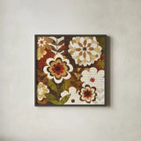 Happy Daisy Garden by Michael Mullan. Shown in a sleek black glass frame for a contemporary gallery look. Available as an archival giclee rolled canvas, fine art paper, or poster print. SKU 50613a.