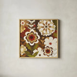Happy Daisy Garden by Michael Mullan. Shown in a natural wood glass frame for a timeless modern aesthetic. Available as an archival giclee rolled canvas, fine art paper, or poster print. SKU 50613a.
