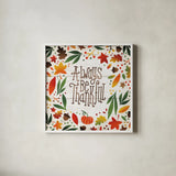 Harvest Time Always Be Thankful Shiplap Sq by Michael Mullan. Shown in a crisp white glass frame for a clean and minimalist style. Available as an archival giclee rolled canvas, fine art paper, or poster print. SKU 44977a.