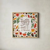 Harvest Time Happy Fall Shiplap Sq by Michael Mullan. Shown in a natural wood glass frame for a timeless modern aesthetic. Available as an archival giclee rolled canvas, fine art paper, or poster print. SKU 44978a.