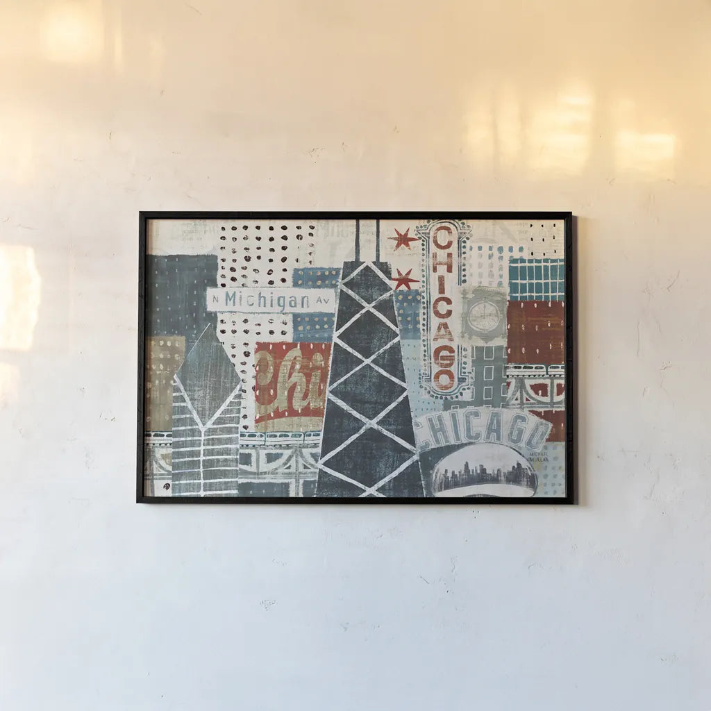 Hey Chicago III by Michael Mullan. shown as a paper print in a black flame. Available as a archival giclee rolled canvas, fine art paper, or poster print. SKU 80623i.