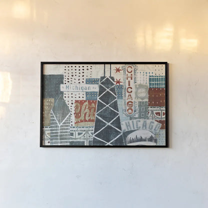 Hey Chicago III by Michael Mullan. shown as a paper print in a black flame. Available as a archival giclee rolled canvas, fine art paper, or poster print. SKU 80623i.