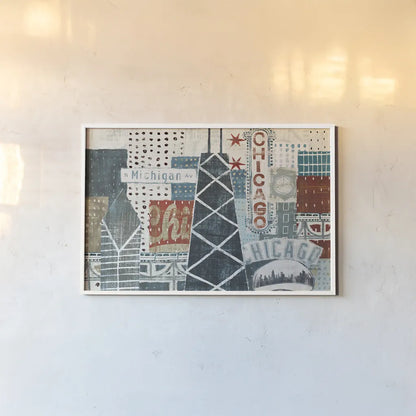 Hey Chicago III by Michael Mullan. shown as a paper print in a white frame. Available as a archival giclee rolled canvas, fine art paper, or poster print. SKU 80623i.