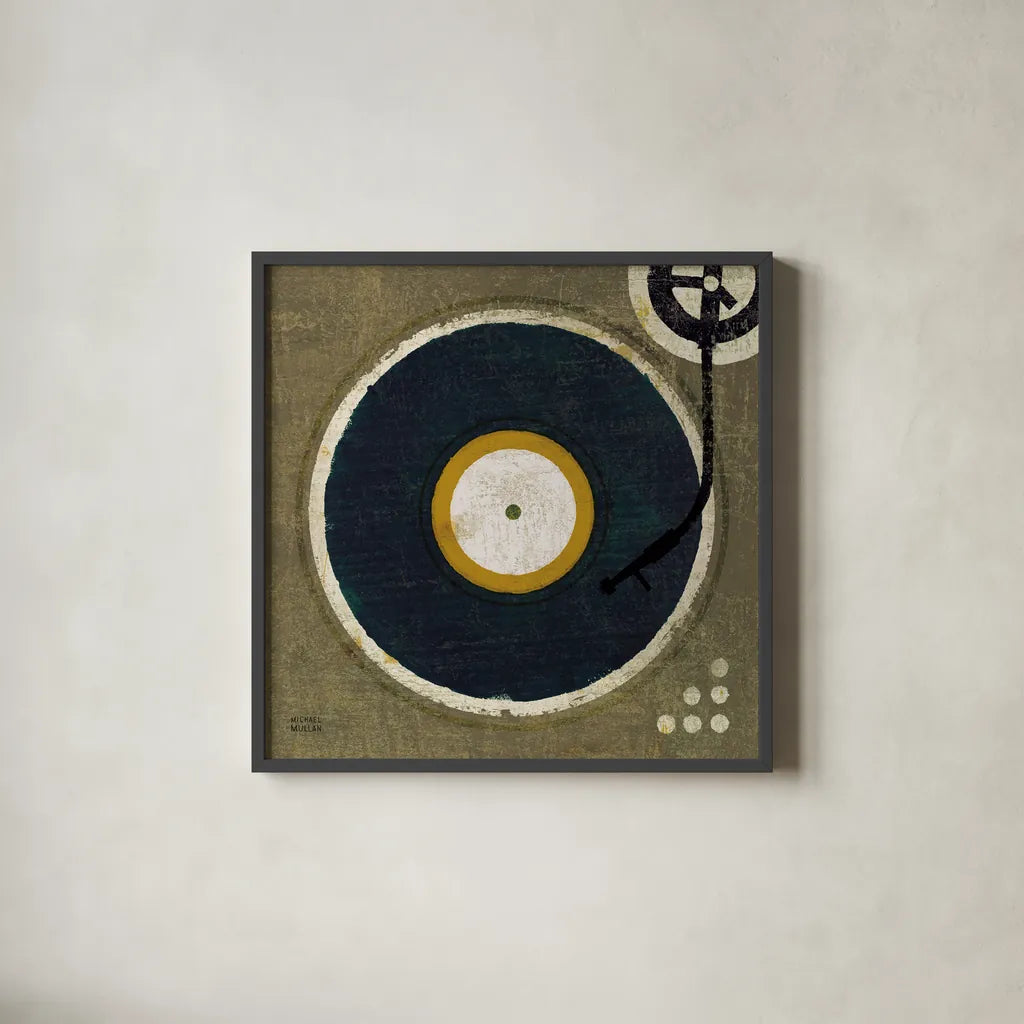 High Fidelity Square I by Michael Mullan. Shown in a sleek black glass frame for a contemporary gallery look. Available as an archival giclee rolled canvas, fine art paper, or poster print. SKU 50424a.