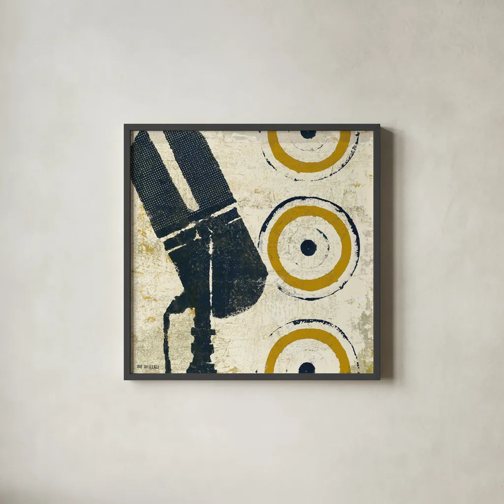 High Fidelity Square II by Michael Mullan. Shown in a sleek black glass frame for a contemporary gallery look. Available as an archival giclee rolled canvas, fine art paper, or poster print. SKU 50425a.