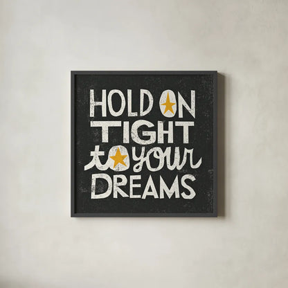Hold on Tight by Michael Mullan. Shown in a sleek black glass frame for a contemporary gallery look. Available as an archival giclee rolled canvas, fine art paper, or poster print. SKU 12696a.
