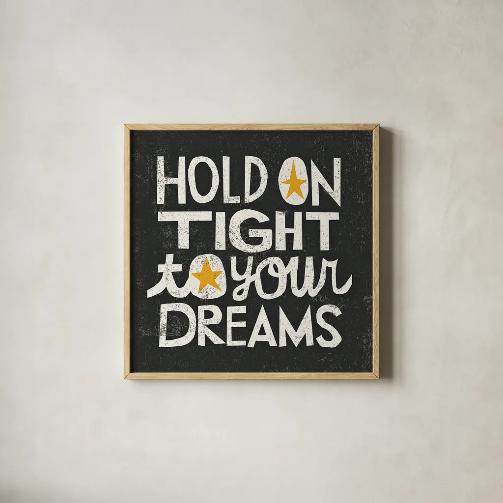 Hold on Tight by Michael Mullan. Shown in a natural wood glass frame for a timeless modern aesthetic. Available as an archival giclee rolled canvas, fine art paper, or poster print. SKU 12696a.