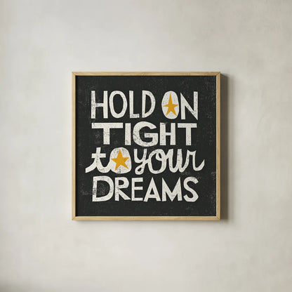 Hold on Tight by Michael Mullan. Shown in a natural wood glass frame for a timeless modern aesthetic. Available as an archival giclee rolled canvas, fine art paper, or poster print. SKU 12696a.