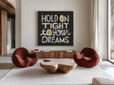 Hold on Tight by Michael Mullan. Shown as extra-large giant wall art in a modern living room. Available as an archival giclee rolled canvas, fine art paper, or poster print. SKU 12696a.