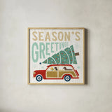 Holiday on Wheels II by Michael Mullan. Shown in a natural wood glass frame for a timeless modern aesthetic. Available as an archival giclee rolled canvas, fine art paper, or poster print. SKU 21793a.