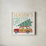 Holiday on Wheels II by Michael Mullan. Shown in a crisp white glass frame for a clean and minimalist style. Available as an archival giclee rolled canvas, fine art paper, or poster print. SKU 21793a.