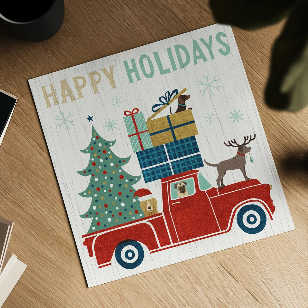 Holiday on Wheels III by Michael Mullan. Shown as a detailed flat fine art print, highlighting archival giclee quality. Available as an archival giclee rolled canvas, fine art paper, or poster print. SKU 21794a.