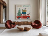 Holiday on Wheels III by Michael Mullan. Shown as extra-large giant wall art in a modern living room. Available as an archival giclee rolled canvas, fine art paper, or poster print. SKU 21794a.