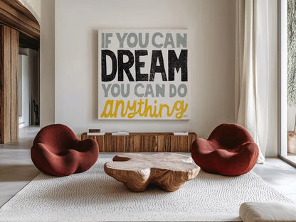 If You Can Dream Gold by Michael Mullan. Shown as extra-large giant wall art in a modern living room. Available as an archival giclee rolled canvas, fine art paper, or poster print. SKU 18280a.