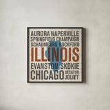 Illinois v2 by Michael Mullan. Shown in a sleek black glass frame for a contemporary gallery look. Available as an archival giclee rolled canvas, fine art paper, or poster print. SKU 20704a.