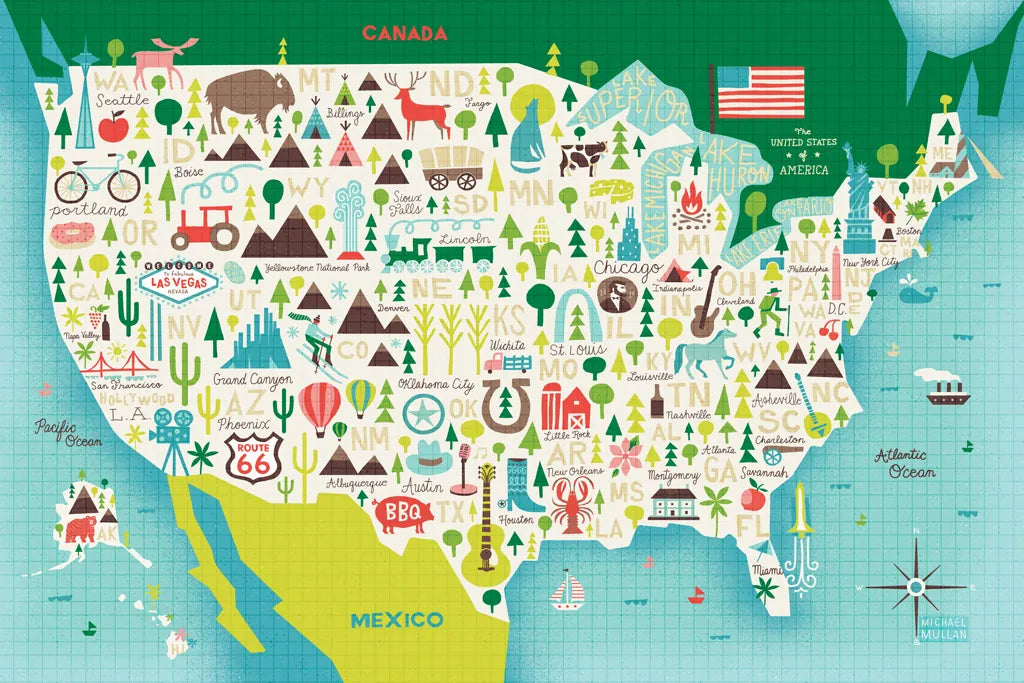 Illustrate USA waves by Michael Mullan. SKU 65032i. Archival Giclee Fine art print for wall decor.