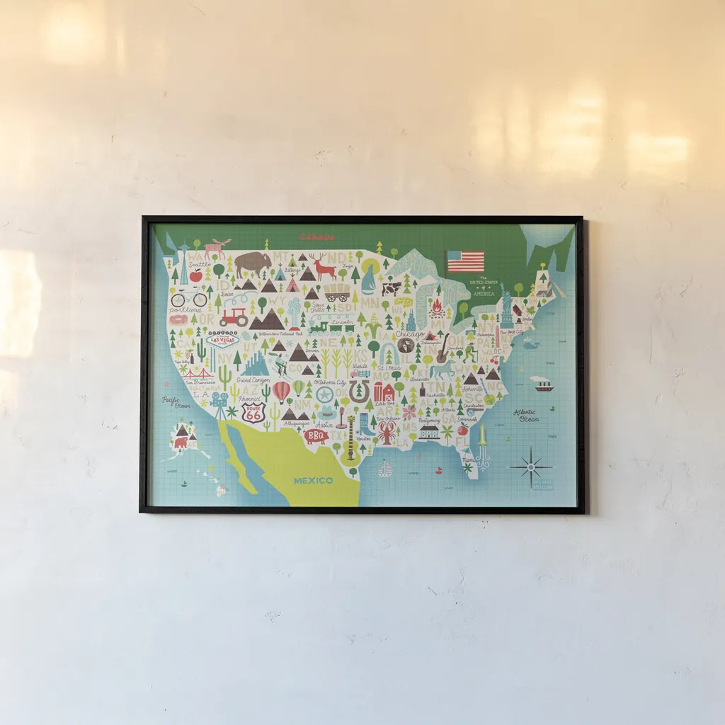 Illustrate USA waves by Michael Mullan. shown as a paper print in a black flame. Available as a archival giclee rolled canvas, fine art paper, or poster print. SKU 65032i.