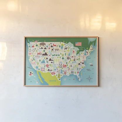 Illustrate USA waves by Michael Mullan. shown as a paper print in a natural frame. Available as a archival giclee rolled canvas, fine art paper, or poster print. SKU 65032i.