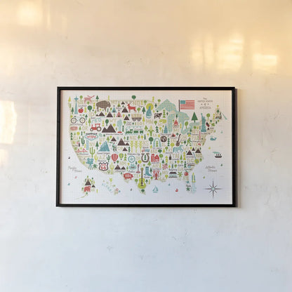 Illustrated USA by Michael Mullan. shown as a paper print in a black flame. Available as a archival giclee rolled canvas, fine art paper, or poster print. SKU 25412i.