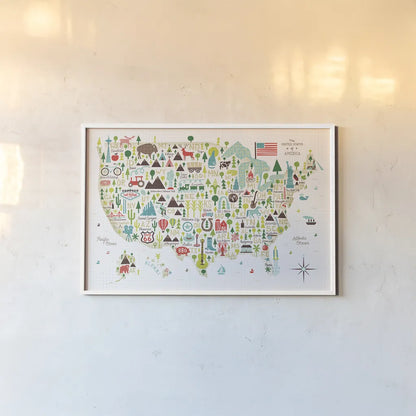 Illustrated USA by Michael Mullan. shown as a paper print in a white frame. Available as a archival giclee rolled canvas, fine art paper, or poster print. SKU 25412i.