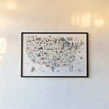 Illustrated USA Warm by Michael Mullan. shown as a paper print in a black flame. Available as a archival giclee rolled canvas, fine art paper, or poster print. SKU 58964i.