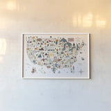 Illustrated USA Warm by Michael Mullan. shown as a paper print in a white frame. Available as a archival giclee rolled canvas, fine art paper, or poster print. SKU 58964i.