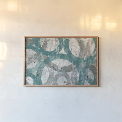 Industrial I Teal by Michael Mullan. shown as a paper print in a natural frame. Available as a archival giclee rolled canvas, fine art paper, or poster print. SKU 23174i.