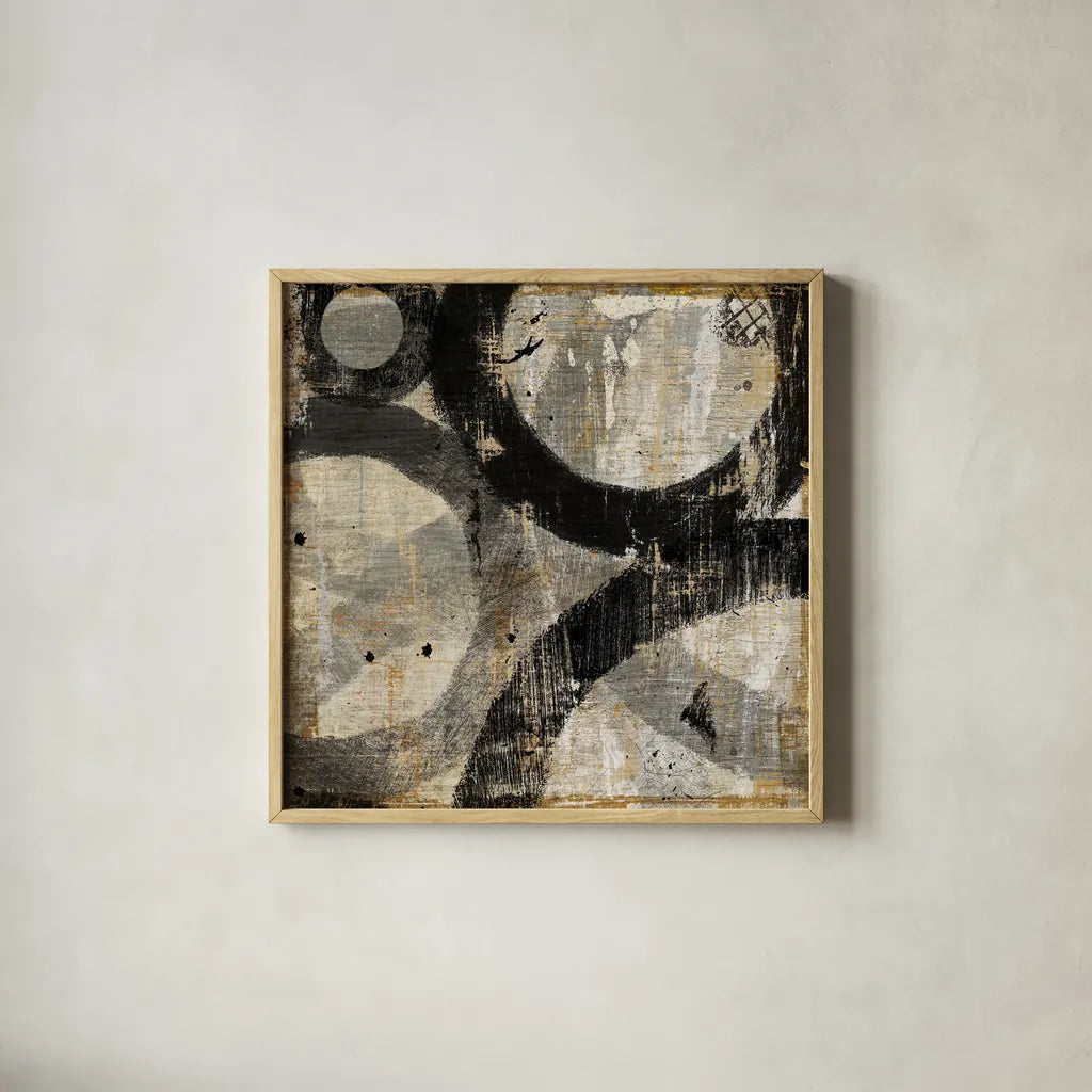 Industrial II by Michael Mullan. Shown in a natural wood glass frame for a timeless modern aesthetic. Available as an archival giclee rolled canvas, fine art paper, or poster print. SKU 22503a.