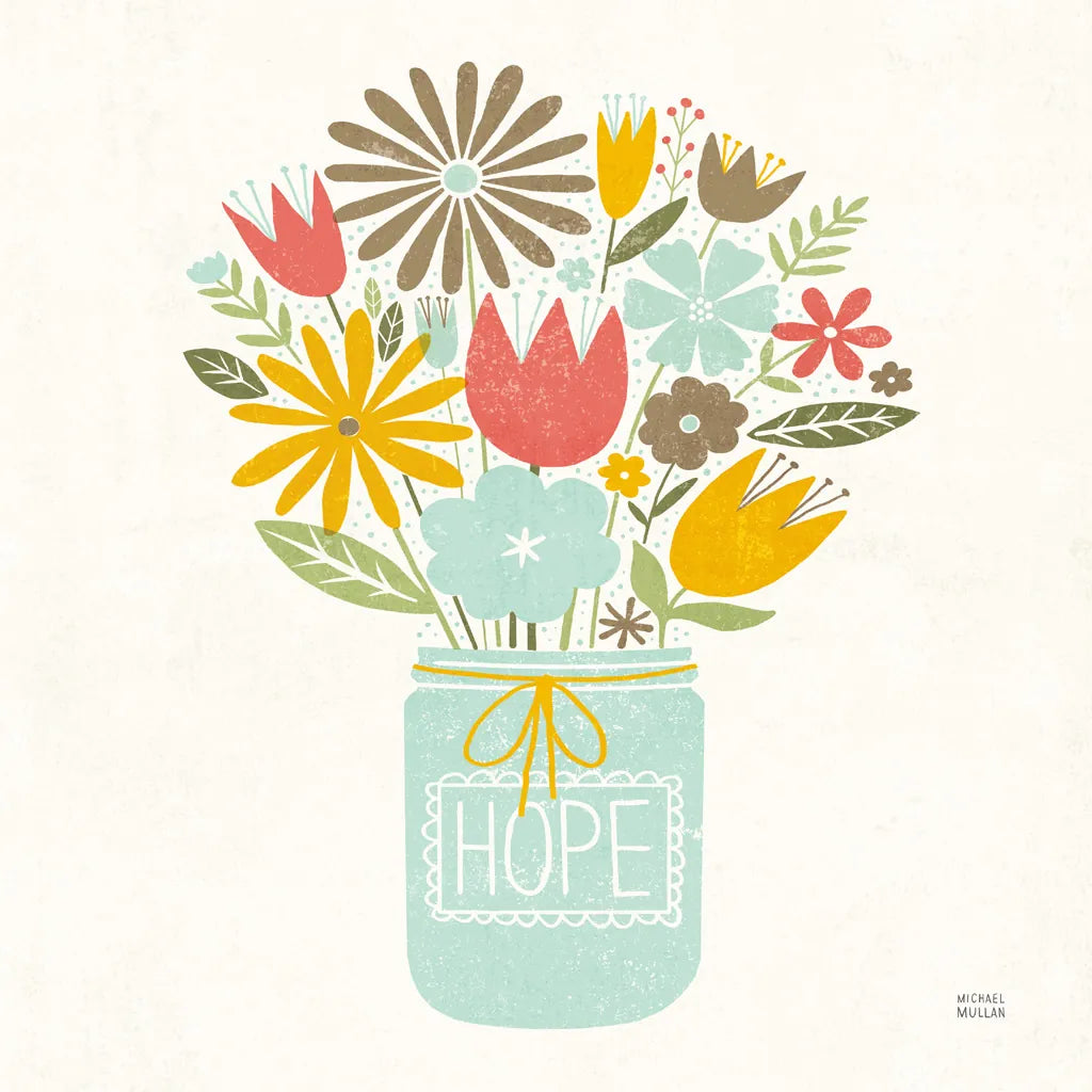 Jar of Sunshine III Coral Hope Sq by Michael Mullan. SKU 63973a. Archival Giclee Fine art print for wall decor.